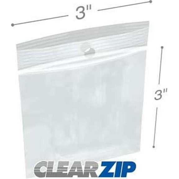 International Plastics CZH20303 3 x 3 in. ClearZip with Hanghole Bags, 0.002 Gauge - Case of 1000