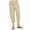 Khaki, variant on Ohufall Capris For Women, Casual Solid Cotton Linen Drawstring Elastic Waist Wide Leg Pants Cropped Trousers, Cropped Pants