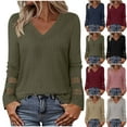thumbnail image 6 of Ribbed Tops for Women with Hollow-Out Lace Long Sleeve Soft Knit V Neck Shirt Loose Casual Fall Pullover Blouses (2XL, Khaki), 6 of 6