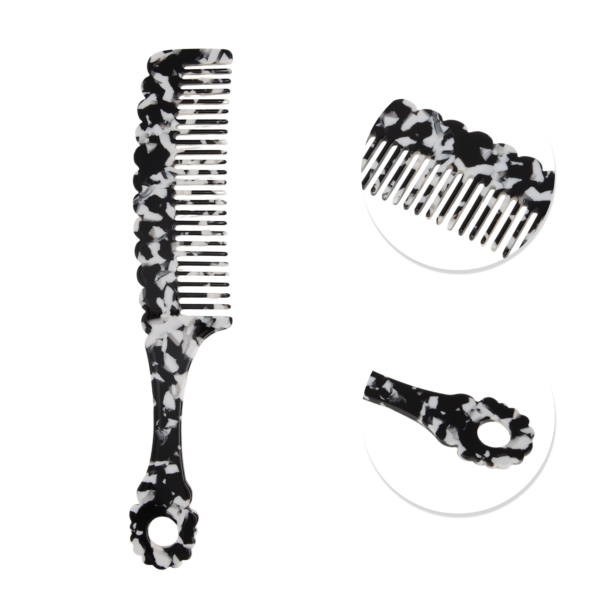 Unique Bargains 1 Pc Fashion Handle Wavy Hair Comb for All Hair Types Styles Black White