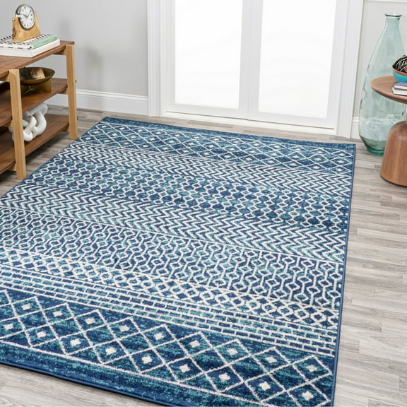 JONATHAN Y MOROCCAN HYPE 3 x 5 Area Rug, Arta Moroccan Vintage Geometric - Navy/Cream, MOH106A-3