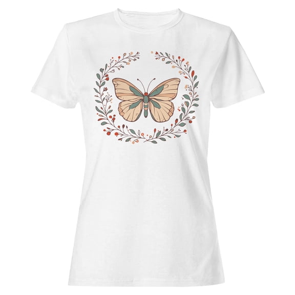 Vintage Butterfly Floral Art Women's White T-shirt