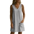 thumbnail image 7 of Levmjia Women's Summer Sleeveless Striped Dress V Neck Casual Loose Fit Shift Dress with Pockets Cute A Line Summer Dress Beach Vacation Daily Wear, 7 of 7