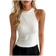 thumbnail image 2 of Karymi Blouses for Women Dressy Casual High Neck Backless Ribbed‑Knit Cropped Tank Top, Fitting Sleeveless Camisole, Daily Layering Blouse Workout Tops for Women, 2 of 6