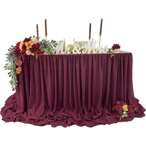 Pooling et Jupe de Table en Mousseline Flottante avec une Longueur Supplementaire 6FT 9FT 14FT Nappe Transparente Anniversaires de Douche de Bebe Fete Principale Table de Gateau Decoration Wdding Jupe...