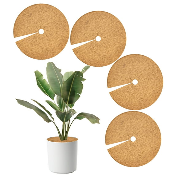 JF 4pcs Coconut Fiber Mulch Ring Tree Plant Protector Mat, 1.18 Inch Natural Coco Coir Tree Protection Ring Plant Pot Soil Cover, Tree Rings Disc Plant Cover for Indoor Outdoor Plants,Landscaping