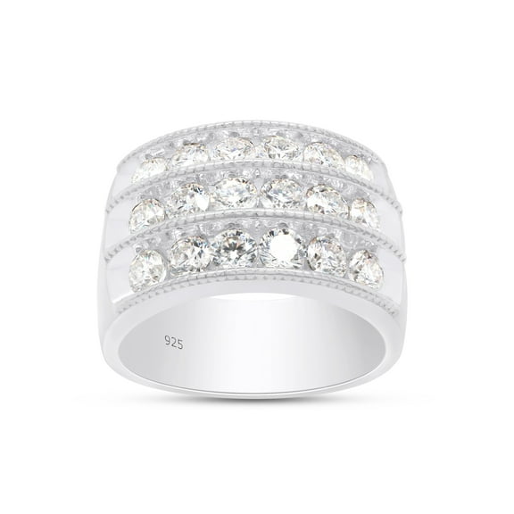 1 3/4 Ct Round Cut Lab Created Moissanite Diamond 3-Row Anniversary Band Ring For Men In 14K White Gold Over Sterling Silver(G-H Color,1.75 Cttw)-8