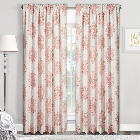 Home Soft Things Printed Microfiber Curtain - Chelsea 2 Piece Set - Coral - 60" x 84"