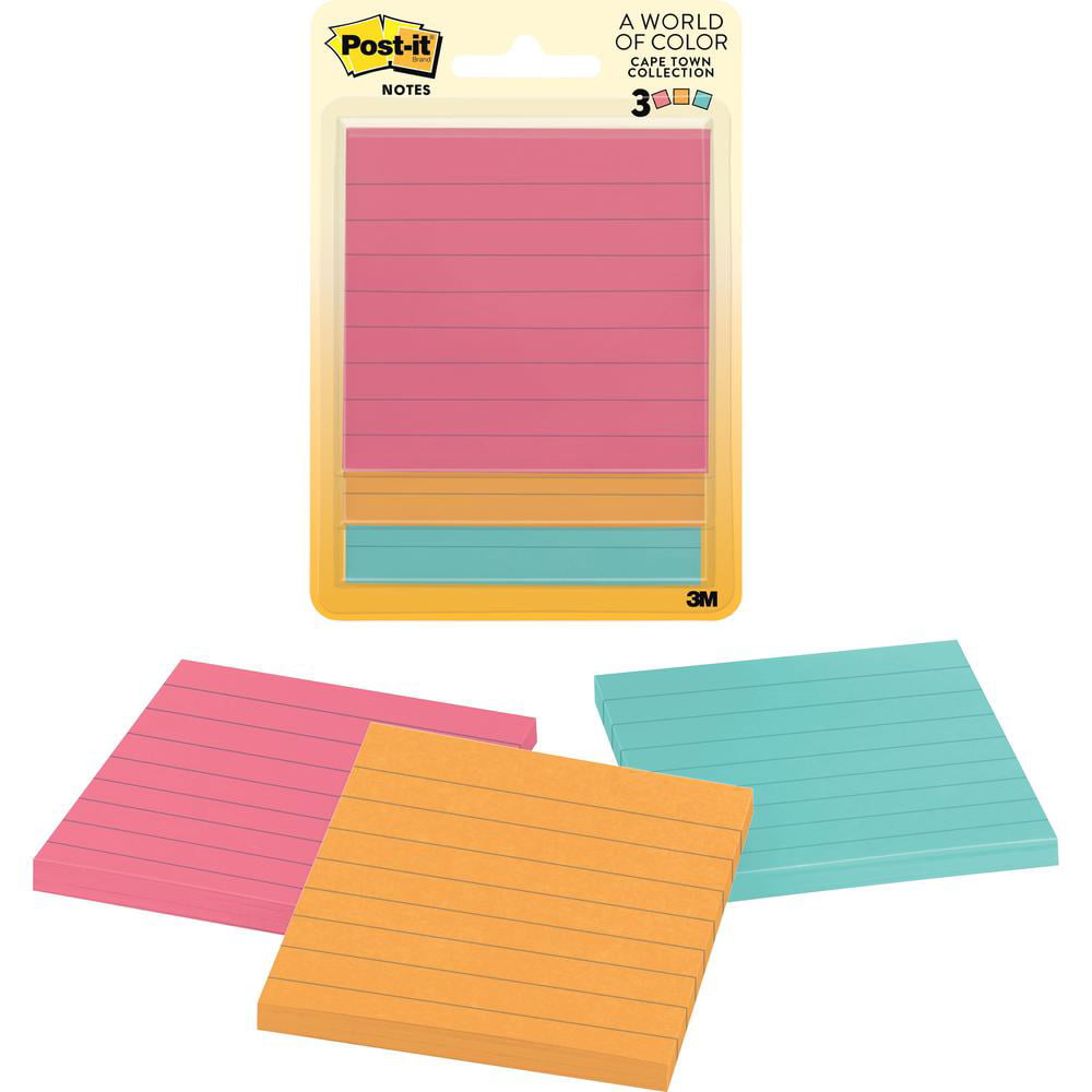 Repositionable Self-adhesive 3" X 3" Post-it Lined Notes In Ultra Colors 