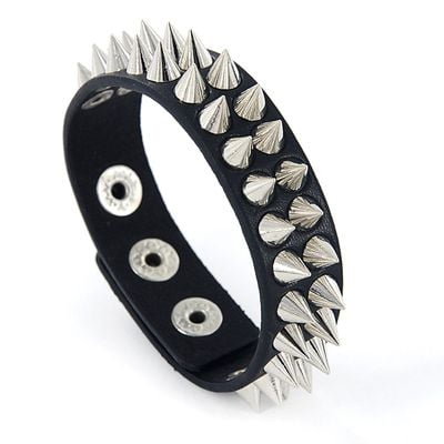 Rivet Leather Bangle - Fancyleo Gothic Delicate Cuspidal Spikes Rivet Cone Stud Cuff Black Leather Bracelets and Bangles Punk Bracelet For Women Men Jewelry