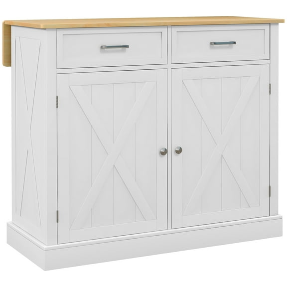 CoSoTower Rolling Kitchen Island with Drop Leaf Wood Breakfast Bar, Farmhouse Kitchen Cart with 2 Drawers, Adjustable Shelves for Dining Room, White
