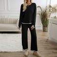 thumbnail image 2 of felwors Women's 2 Piece Outfits Set 2025 Casual Long Sleeve Knit Pullover Top and Wide Leg Pants Sweatsuit Lounge Sets Black, XL, 2 of 5