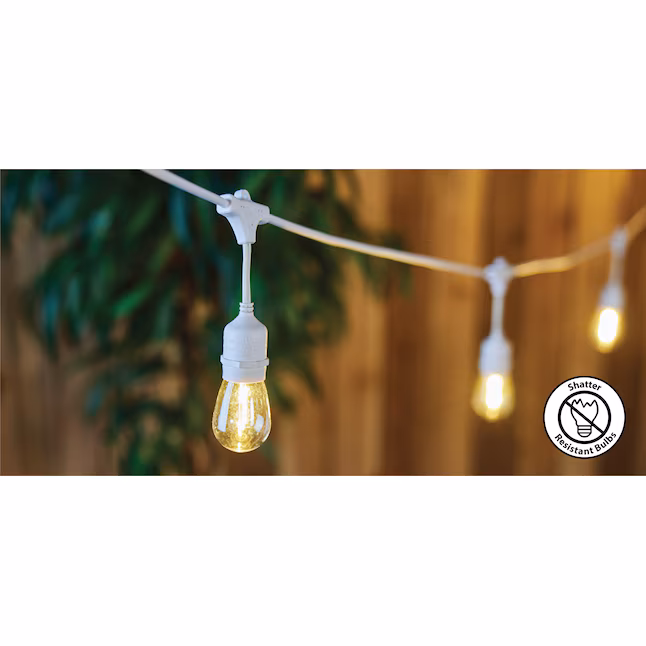 Homestead 48FT Commercial Grade LED Flexible Filament String Lights, Warm White with White Cable