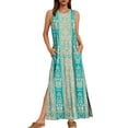 thumbnail image 2 of Gamivast Sundresses for Women Sleeveless Tank Style Maxi Dress Round Neck Boho Dress Blue Paisley Print Side Slit Pockets Summer Beach Cruise Wear, 2 of 8