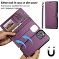 thumbnail image 5 of LC.IMEEKE Case for iPhone 16 Pro 6.3 inch, 2 in1 Multifunctional Detachable Wallet Phone Case for Men Women with RFID Blocking Wrist Strap Shockproof Protective Case,Purple,For iPhone 16 Pro, 5 of 11