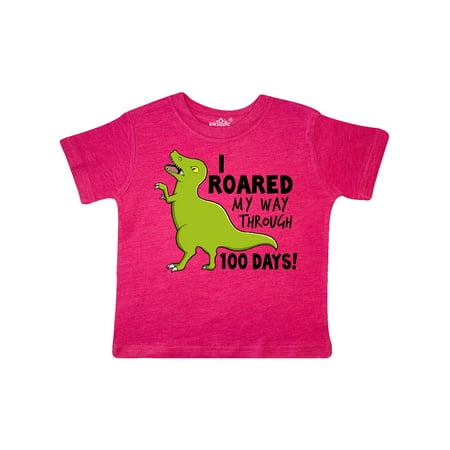 

Inktastic I Roared My Way Through 100 Days with Green Dinosaur Gift Toddler Boy or Toddler Girl T-Shirt