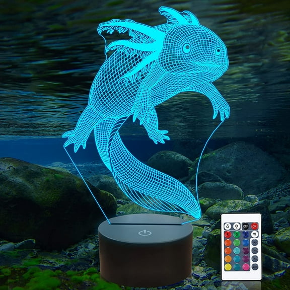 YSITIAN Ammonite Axolotl Night Light, Mexican Salamander Fish 3D Illusion lamp for Kids, 16 Colors Changing with Remote, Kids Bedroom Decor E1116-473