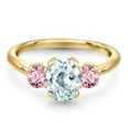 thumbnail image 3 of Gem Stone King 1.70 Ct Sky Blue Aquamarine Pink Lab Grown Diamond 18K Yellow Gold Plated Silver Ring, 3 of 6
