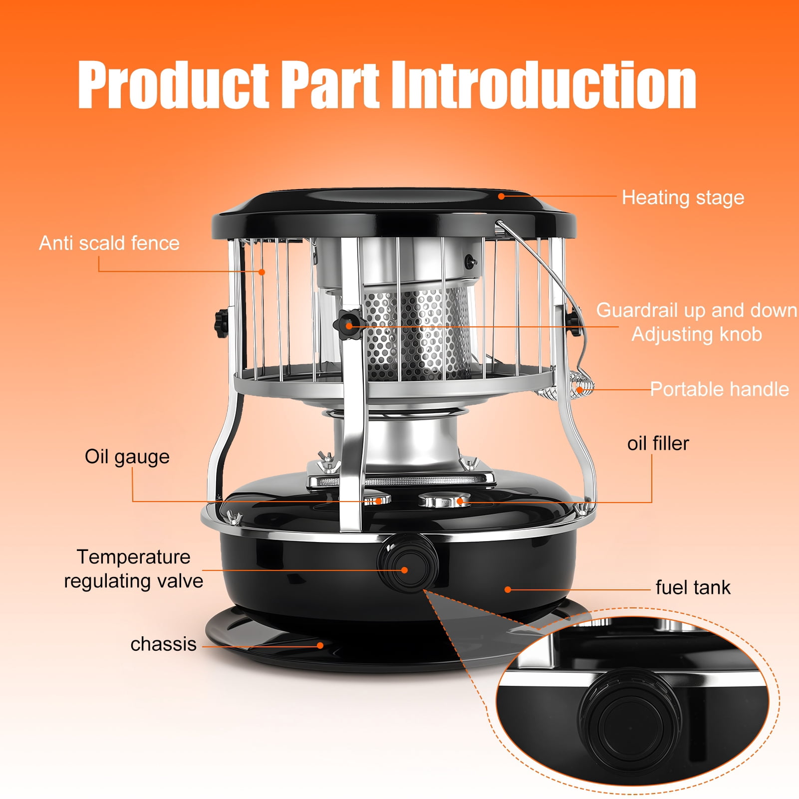 2-in-1 Kerosene Heater & Stove 9000 BTU, Portable Non-Electric Indoor/Outdoor Radiant Heater for Camping, Cooking, Emergency Heat