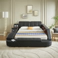 thumbnail image 3 of Multifunctional Queen Bed Frame, Upholstered Platform with Storage, Massage Recliner, Adjustable Headboard, Bluetooth Speaker & USB Charging Station, 3 of 7