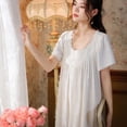 thumbnail image 4 of Defitshape Women's Cotton Long Nightgown Short Sleeve Sleep Dress Scalloped Lace Frilly Night Gown Cute Vintage V Neck Princess Lightweight Ruffle Pjs White Medium, 4 of 4