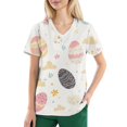 thumbnail image 2 of Black Scrubs Uniforms，Scrub Tops for Women Medical Workwear Stretch Fashion Funny Easter Printed Plus Size Short Sleeve Nursing Uniform Scrub Tops，White，XXXXXL, 2 of 5