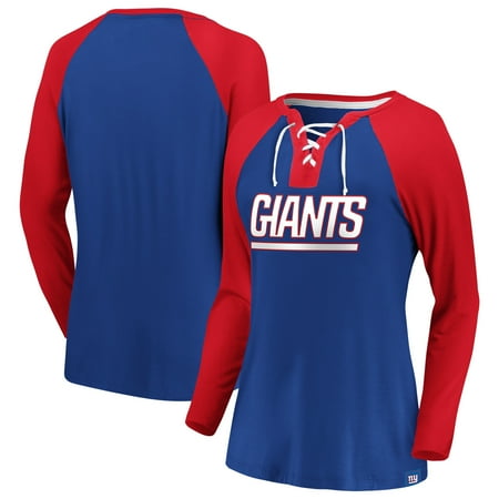 New York Giants NFL Pro Line by Fanatics Branded Women's Break Out Play Lace-Up V-Neck Raglan Long Sleeve T-Shirt -
