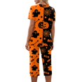 thumbnail image 6 of Women's Halloween Loungewear Set Short Sleeve Crew Neck Top and Capri Pants with Pockets All Over Ghost Pattern Breathable Soft Pajama Set for Daily Casual Wear Orange L, 6 of 6