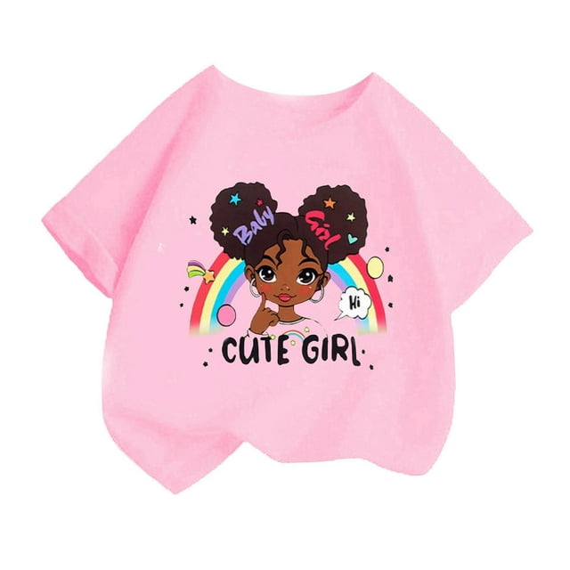WEAIXIMIUNG 5 Filles Enfants Filles Mignon Mode Imprimé Col Rond Décontracté Ample Confortable Manches Courtes T-Shirt d'Été