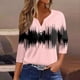 thumbnail image 2 of Camiseta para Mujer Camiseta Estampada Botón Manga 3/4 Diario Fin de Semana Moda Básica Cuello en V Top Regular Rosa/3XL, 2 of 5