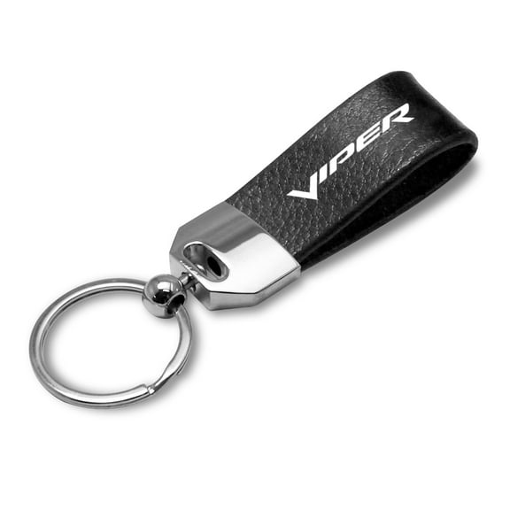 iPick Image for Dodge Viper Black Real Leather Loop Strap Chrome Metal Key Chain, Official Licensed