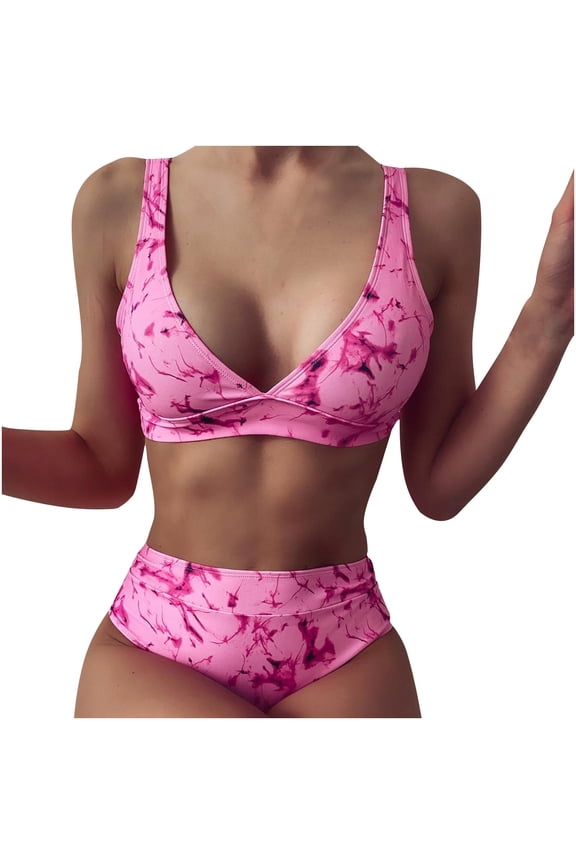 Swimwear High Waisted Bikini Set for Women Athletic Two Piece Swimsuit Sporty V Neck Bathing Suit for Teen Girls Juniors