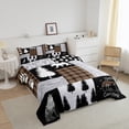thumbnail image 2 of Bear Comforter Set Queen Size,Wolf Hunting Woodland Rustic Cabin Bedding Set Adult,Camping Adventure Geometric Plaid Patchwork Down Comforter,Xmas Pine Tree Quilt Brown Black, 2 of 6