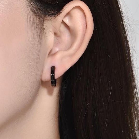Black Hoop Earrings for Men Glossy Simple Stylish Small Hoop Earrings for Women Lightweight Post Polished Silver Hoop Earrings[f156]