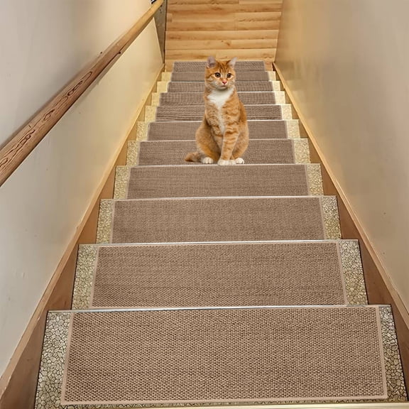 Djunllk 4 Pcs Stair Treads - Non Slip Carpet Stair Treads for Wooden Steps, Self-Adhesive Dirt & Wear Resistant, Rubber Backing Stair Runner for Kids Pets Elderly, 29 x 7 inch