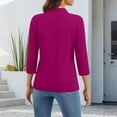 thumbnail image 4 of Qwertyu Women's Polo Shirts 3/4 Sleeve Cotton Collared T Shirt Golf Shirt Business Casual Tee Uniform Tops 3-Button Purple XL, 4 of 5