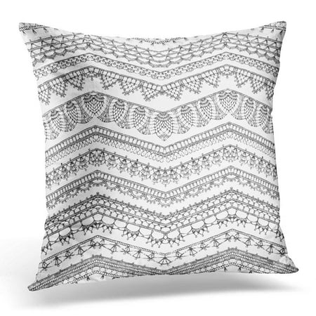 CMFUN Lace of Crochet Lacy Edges Sketched Zigzag Knitted Patterns Ornate Doodles Edging and Border on White Pillow Case Pillow Cover 20x20 inch