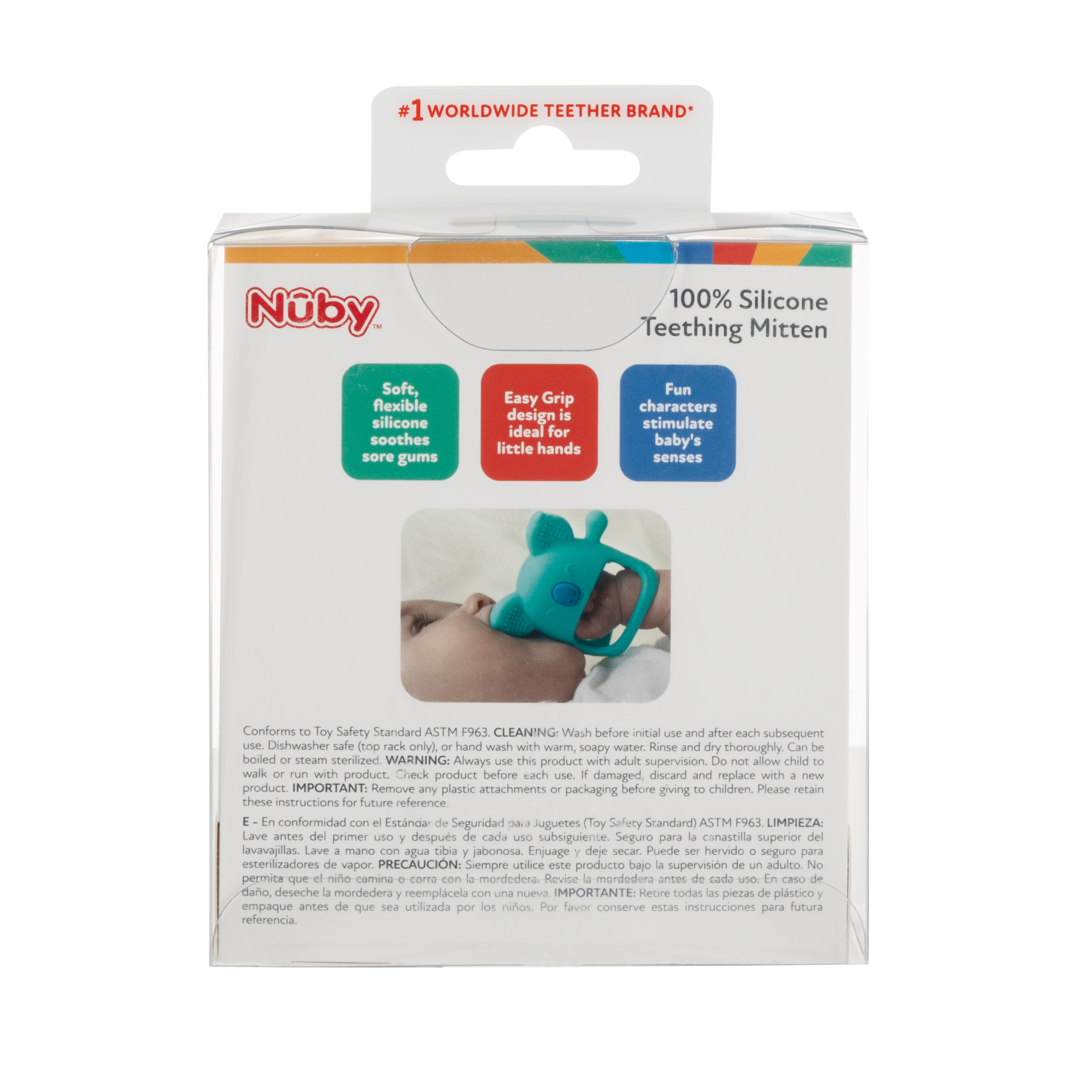 Nuby Wrist Grip Silicone Teething Mitten, Blue Bear photo 8