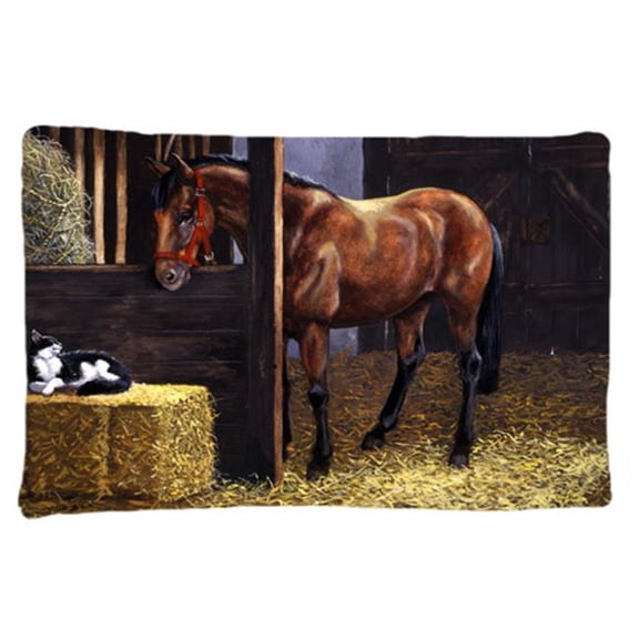 Horse in Stable with Cat Fabric Standard Pillowcase