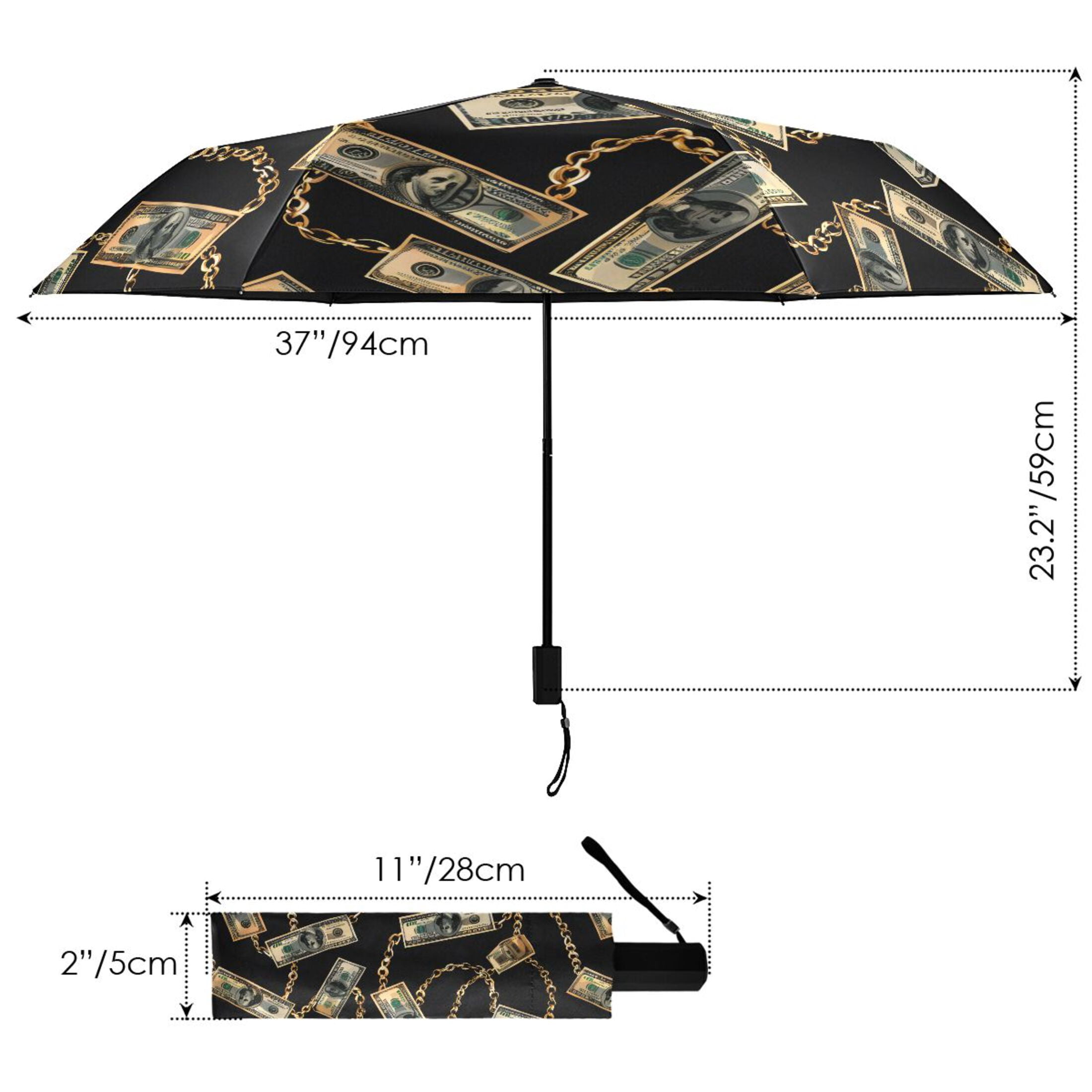 Luxury Dollar Bill Chain Compact Sun Umbrella Windproof Travel Umbrellas for Rain Strong Portable UV Protection