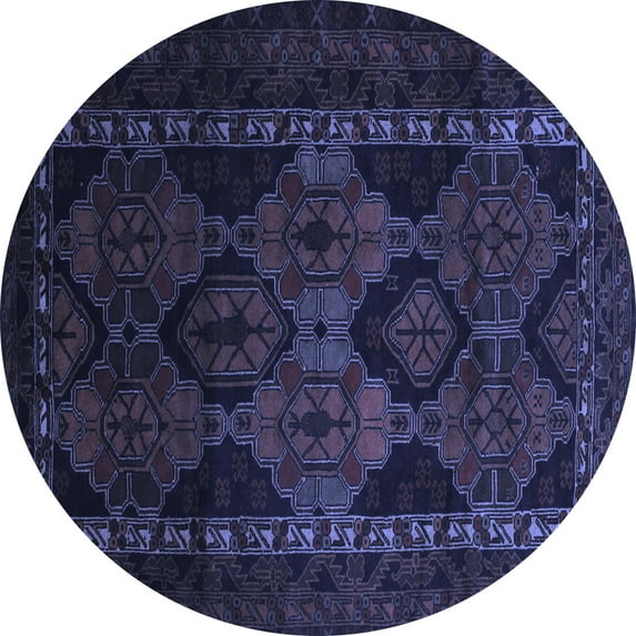 Ahgly Company Machine Washable Indoor Round Persian Blue Traditional Area Rugs, 8' Round