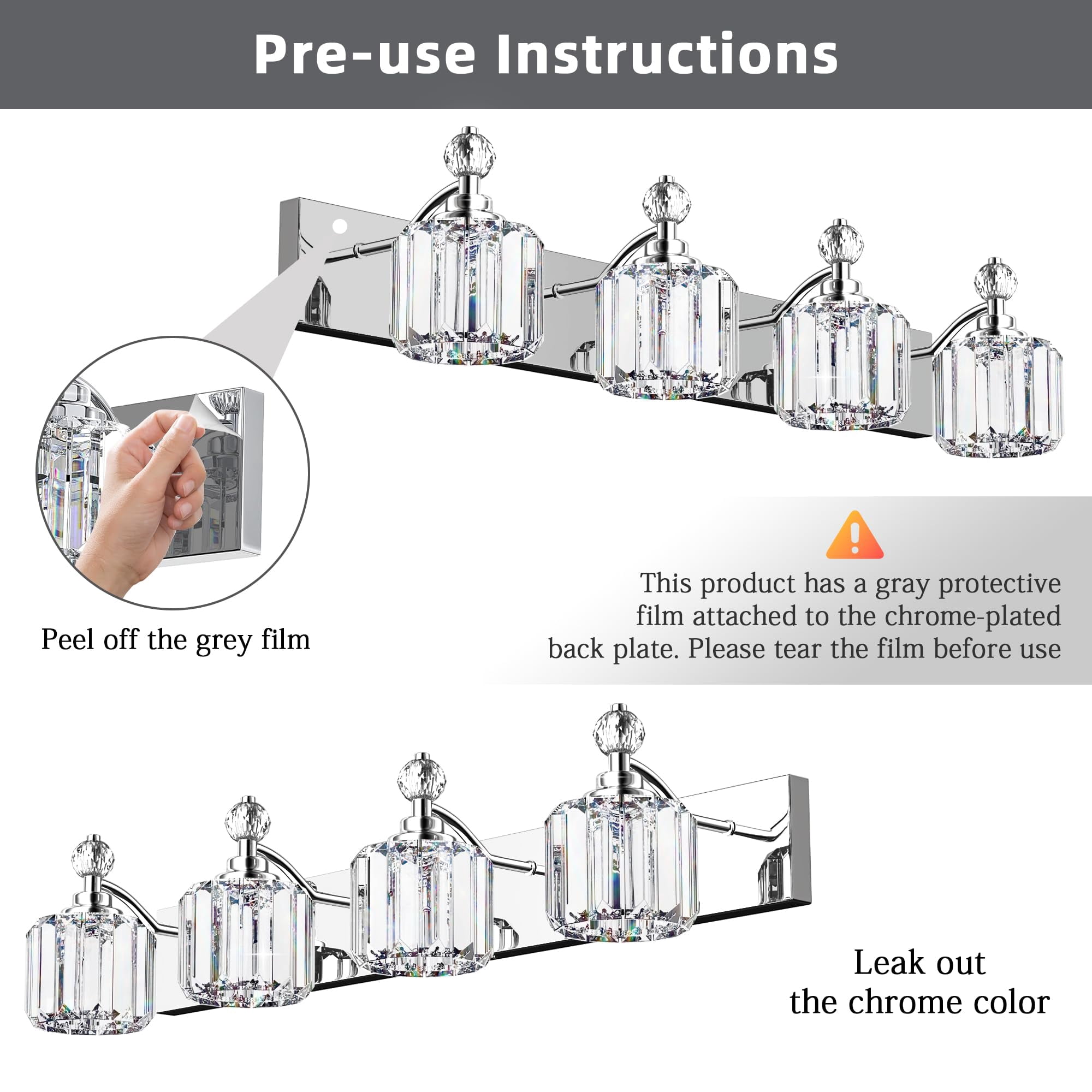 4 Light Crystal Bathroom Vanity Light Chrome Wall Light Fixture Modern Vanity Lighting Over Mirror E12-Base