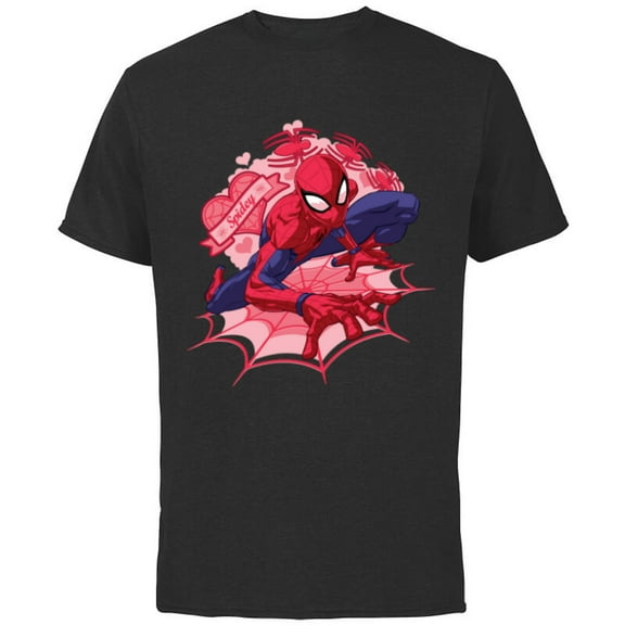 Marvel Spider-Man Hearts Valentine's Day - Short Sleeve Cotton T-Shirt for Adults - Customized-Black