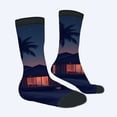 thumbnail image 2 of Four Seasons Universal Socks (2 Pairs) - Tropical Sunset Design with Palm Trees & Illuminated House Unisex Trendy Mixed Color Socks, 2 of 5