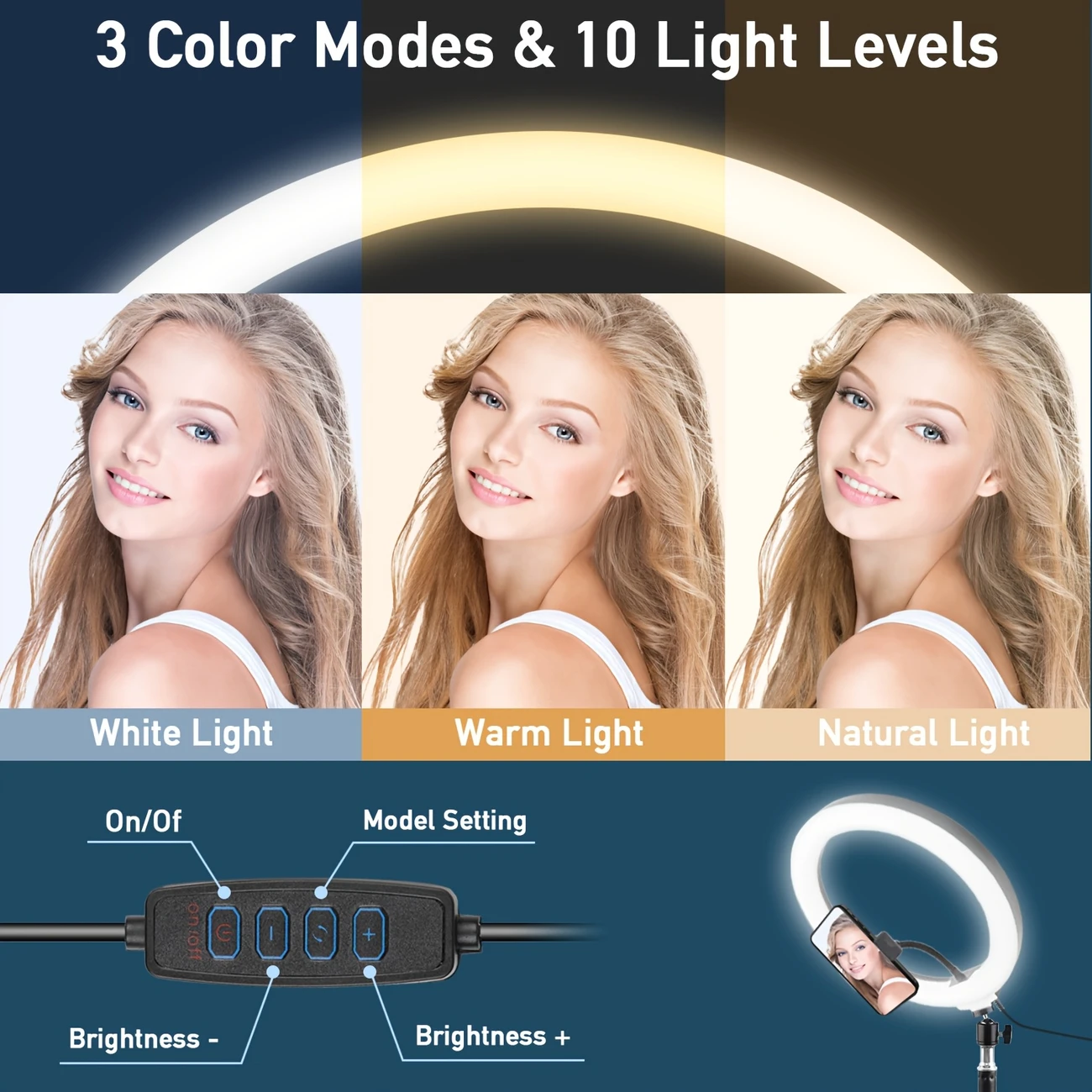 ZOMEI 10" RGB Ring Light w/63" Stand, Dimmable LED for Selfie/Makeup/Live, USB Powered, Phone Stand & Clamp, Portable