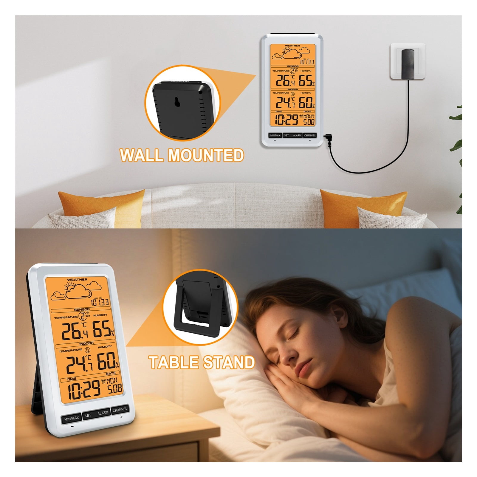 Wireless Weather Station with LCD Backlight, Digital Thermometer Hygrometer