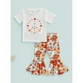 thumbnail image 2 of hirigin Girls Summer 2Pcs Outfit Sets White Short Sleeve O Neck T-shirt + Floral Flared Pants, 2 of 8
