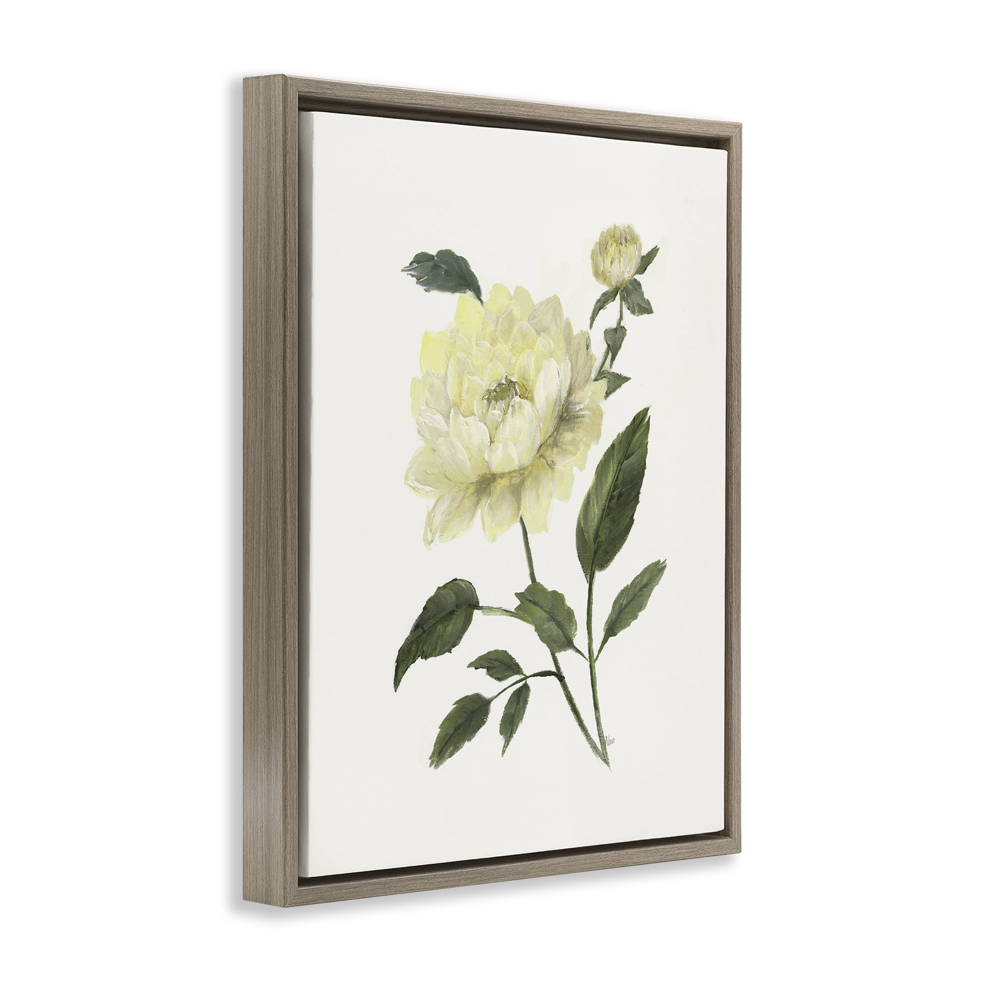 Stupell Industries Cream Garden Peony with Buds Brown Framed Floater Canvas Wall Art, design by Nan