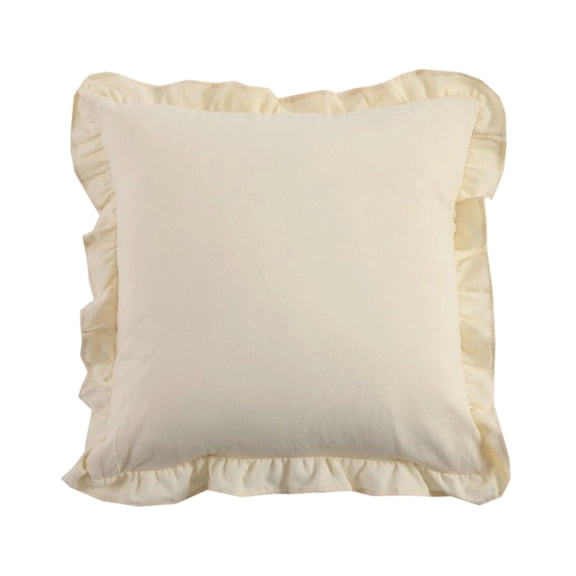 Throw Pillow Covers 18x18 Inch Ruffle Flounces Solid Beige Decorative Cushion Cases, Vintage Farmhouse Square Pillow Shams for Couch Sofa Living Room Bedroom Home Decor 1PC