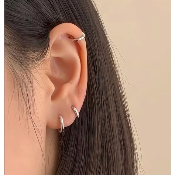 3 Pairs Small Sterling Silver Hoop Earrings Set Fashion Style for Women Lightweight Tiny Huggie Hoops Silver Mini Cartilage Earrings Pack Hypoallergenic Ear Piercing,3X10mm